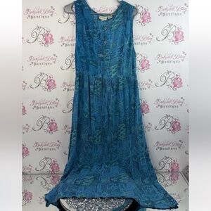 Tradition dress, patchwork button up vintage Chic Blue Patterned Maxi Dress
